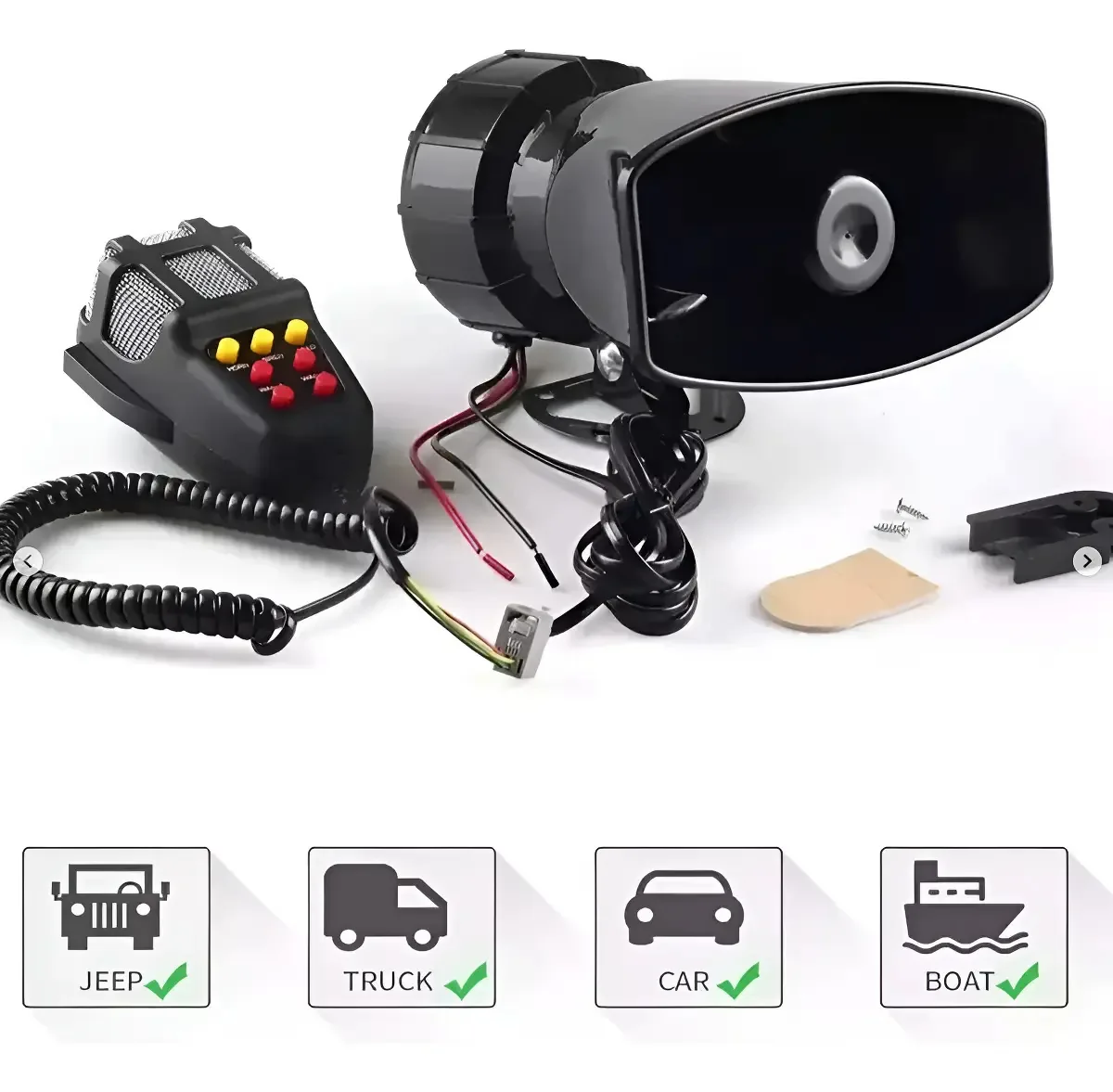 Megafone de sirene de 7 tons com microfone 12 volts Police Black