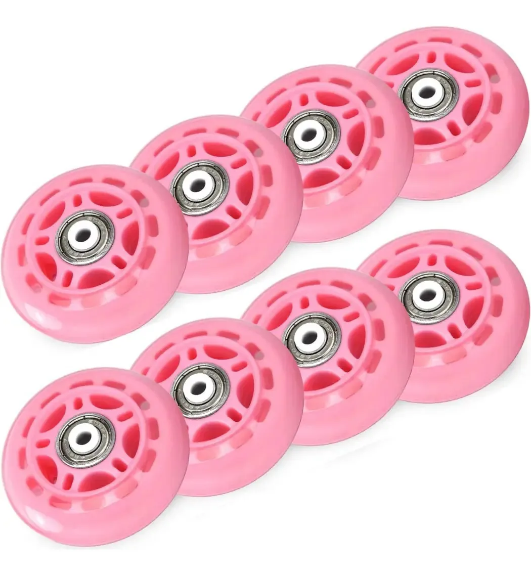 Tghy Pacote de 8 Rodas de Patins Inline de 64 mm/70 mm, Rodas de Patins para Interior e Exterior com Rolamentos, rosa, 64mm