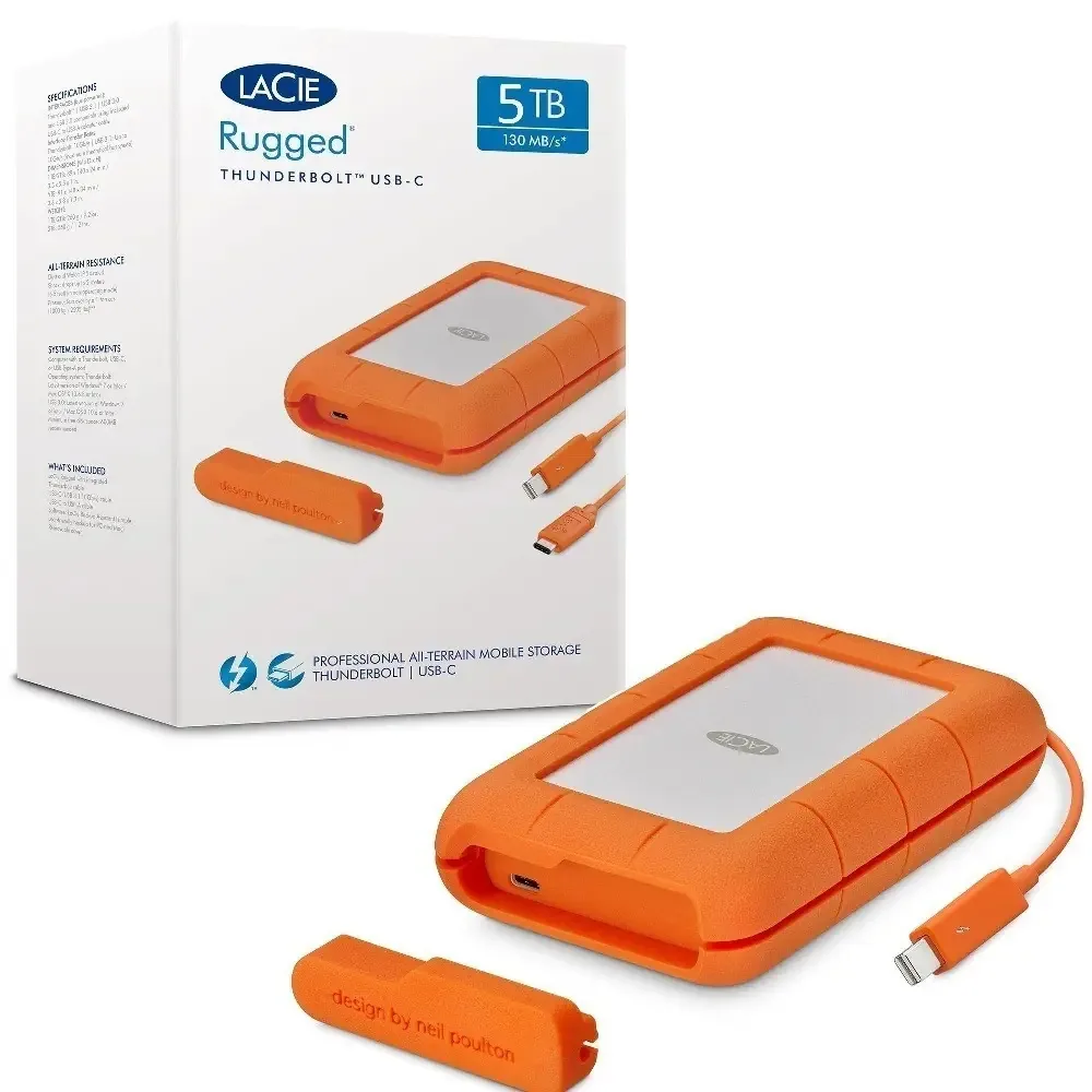 Hd Externo 5tb Lacie Portátil Rugged Usb-c 3.1 Thunderbolt Cor Laranja-claro