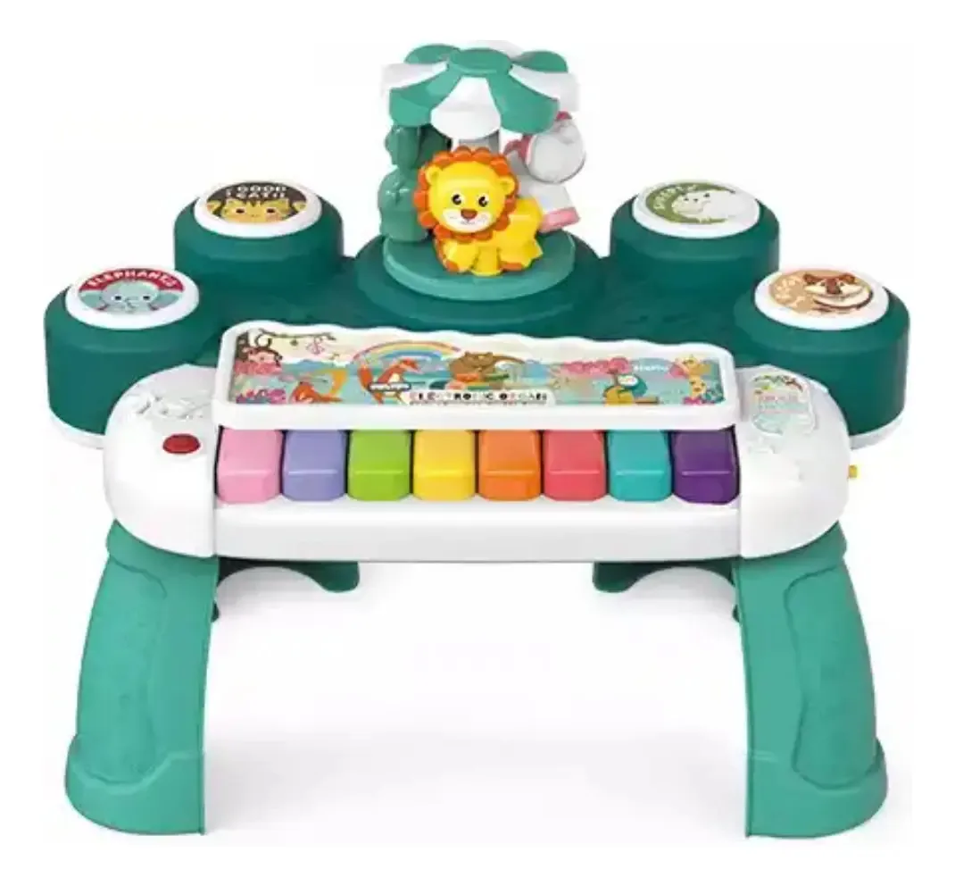 Brinquedo musical verde com atividades interativas do carrossel de piano