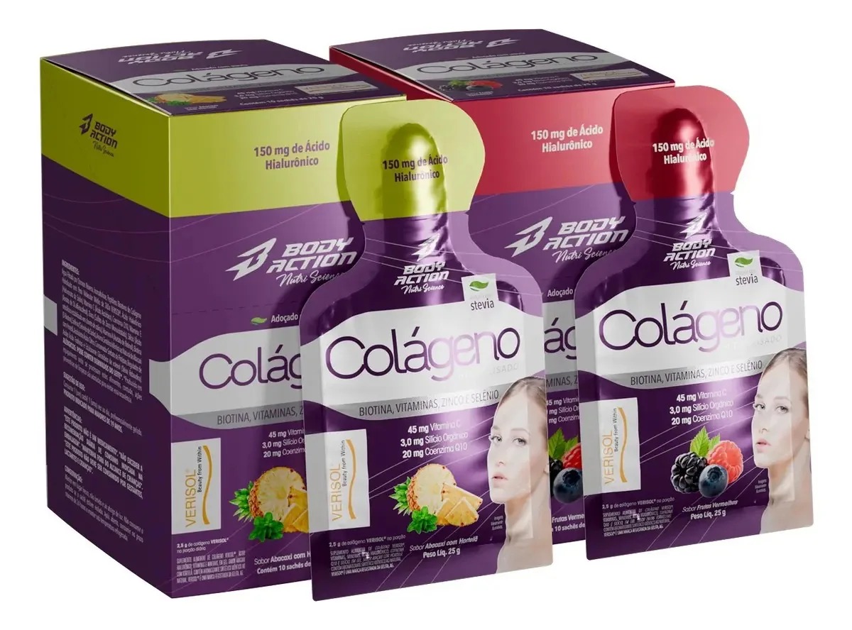 2x Colágeno Hidrolisado Gel 20 Sachês C/ Ácido Hialurônico Sabor Variado