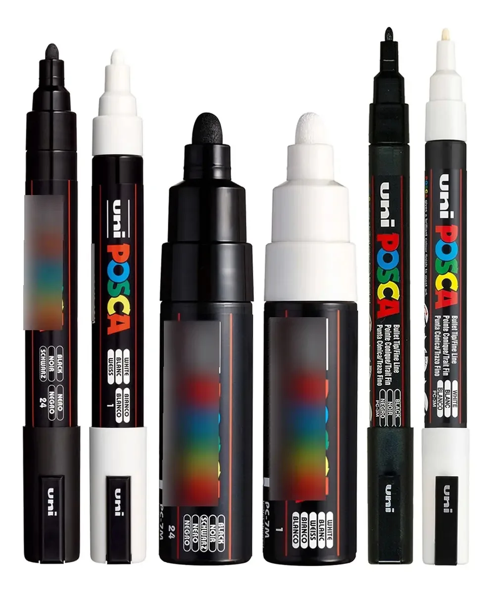 Kit 6 Caneta Marcador Posca Pc-5m, Pc-7m, Pc-3m