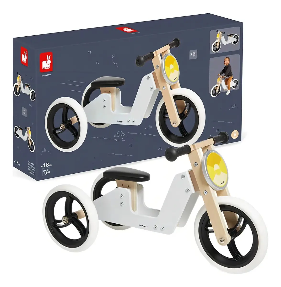 Janod - Bicicleta de equilíbrio de triciclos escalável da Ma. Cor: branco