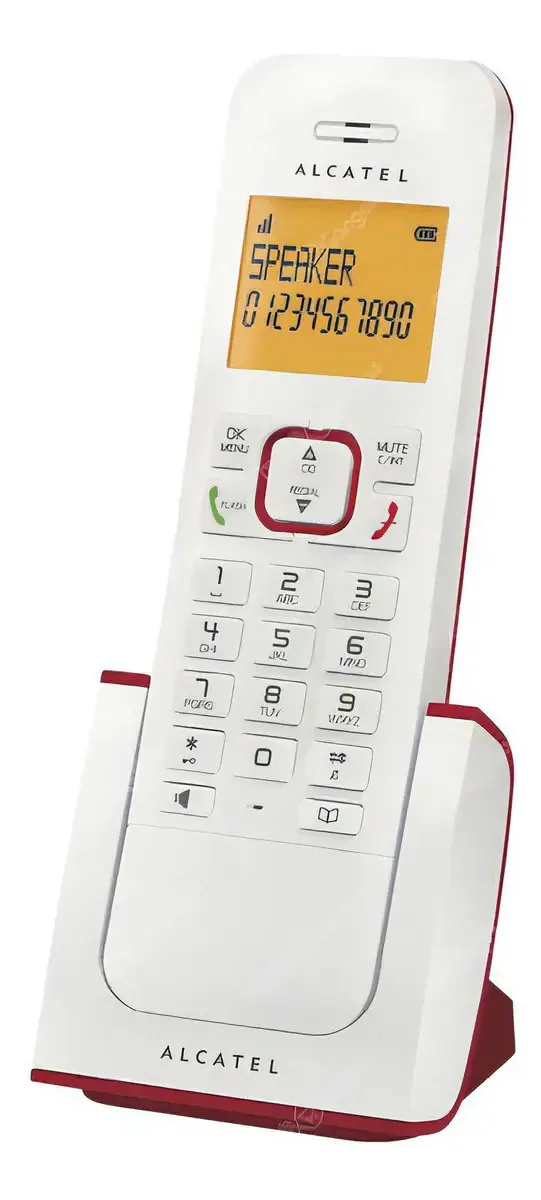 Telefone sem fio Alcatel G280 com alto-falante e identificador vermelho