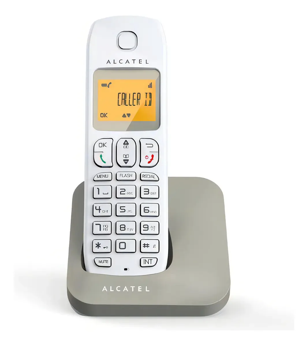 Identificador de chamadas do telefone sem fio Alcatel E-130, cor cinza