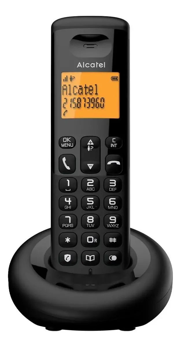 Telefone sem fio Alcatel E160 com identificação de chamadas, cor preta