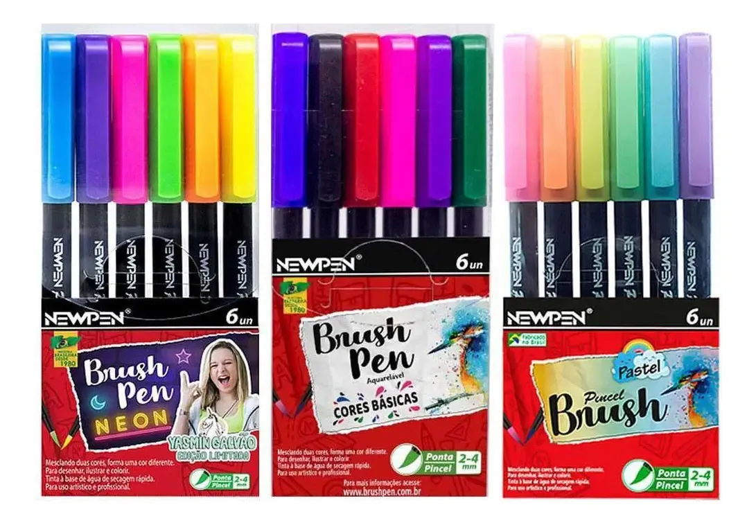 Kit 18 Caneta Brush Pen Vintage Tons Pasteis Neon Ponta