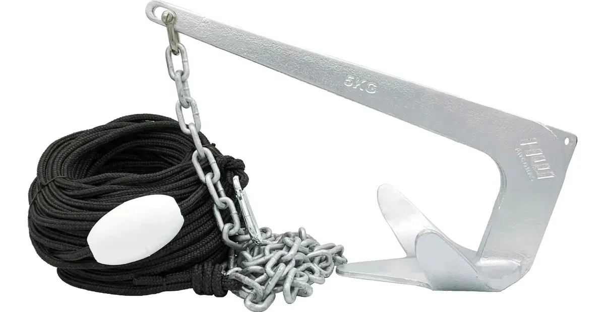 Kit Âncora 5kg Bruce HW (30 Metros) Com Corrente 1 Metro para Barco, Lancha ou Veleiro - Galvanizada á Fogo e Sem Solda Emenda