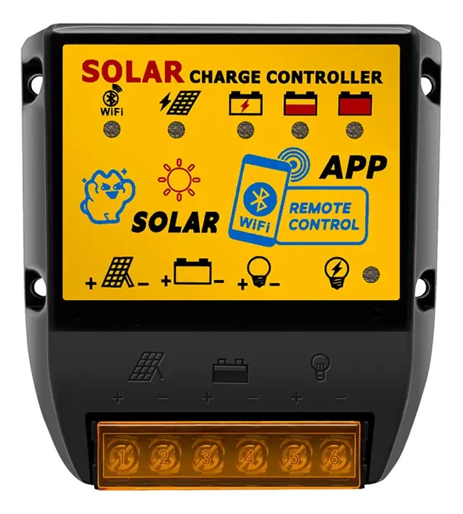 Controlador de carga solar Yolta 50a PWM 12/24vdc Aplicação móvel para monitoramento Bluetooth de quatro saídas de carregamento manual,