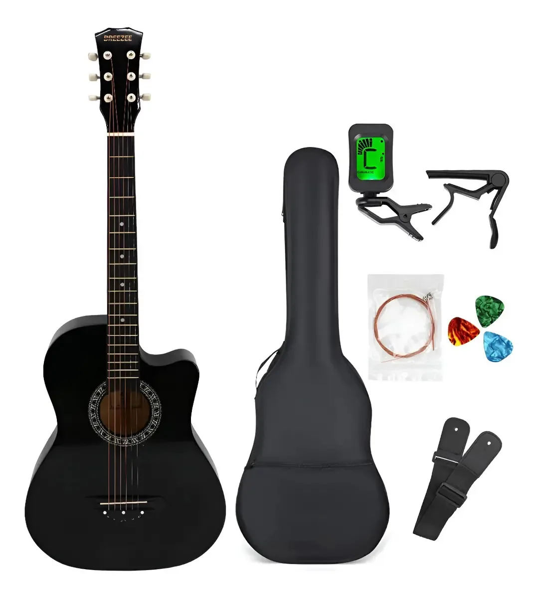 Acessórios de guitarra acústica curva de 38 polegadas Material da caixa com alça branca Material de escala ABS Orientação à mão direita