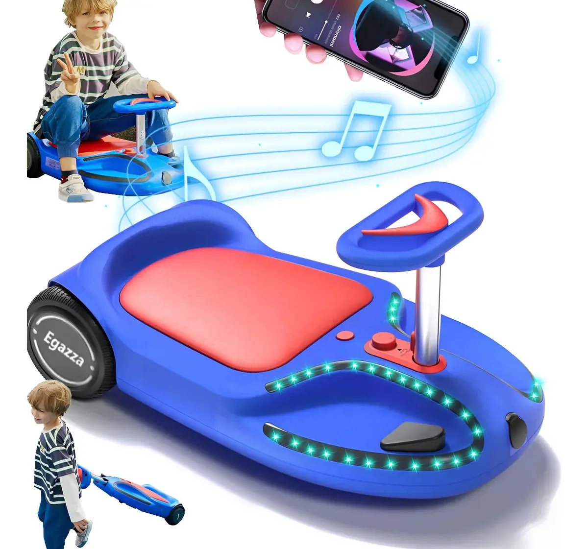 Egazza Mini Kart Elétrico 6.5'' Com Bluetooth E Led 8km/h Cor Egazza Q1/kart Elétrico Infantil/azul