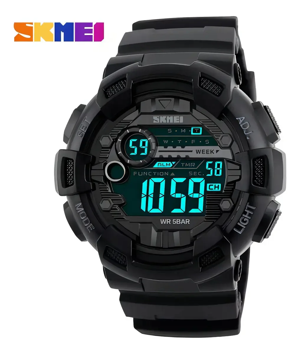 Relógio digital Skmei 1243BK Relógio masculino preto
