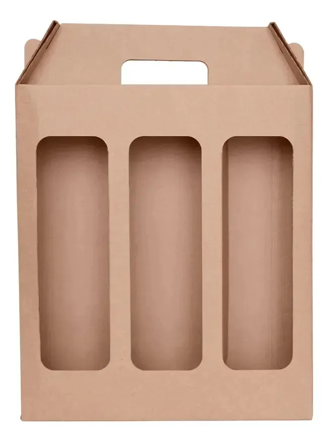 20 Caixas Para 3 Garrafas/ Bebidas Tripla Com Visor Kraft