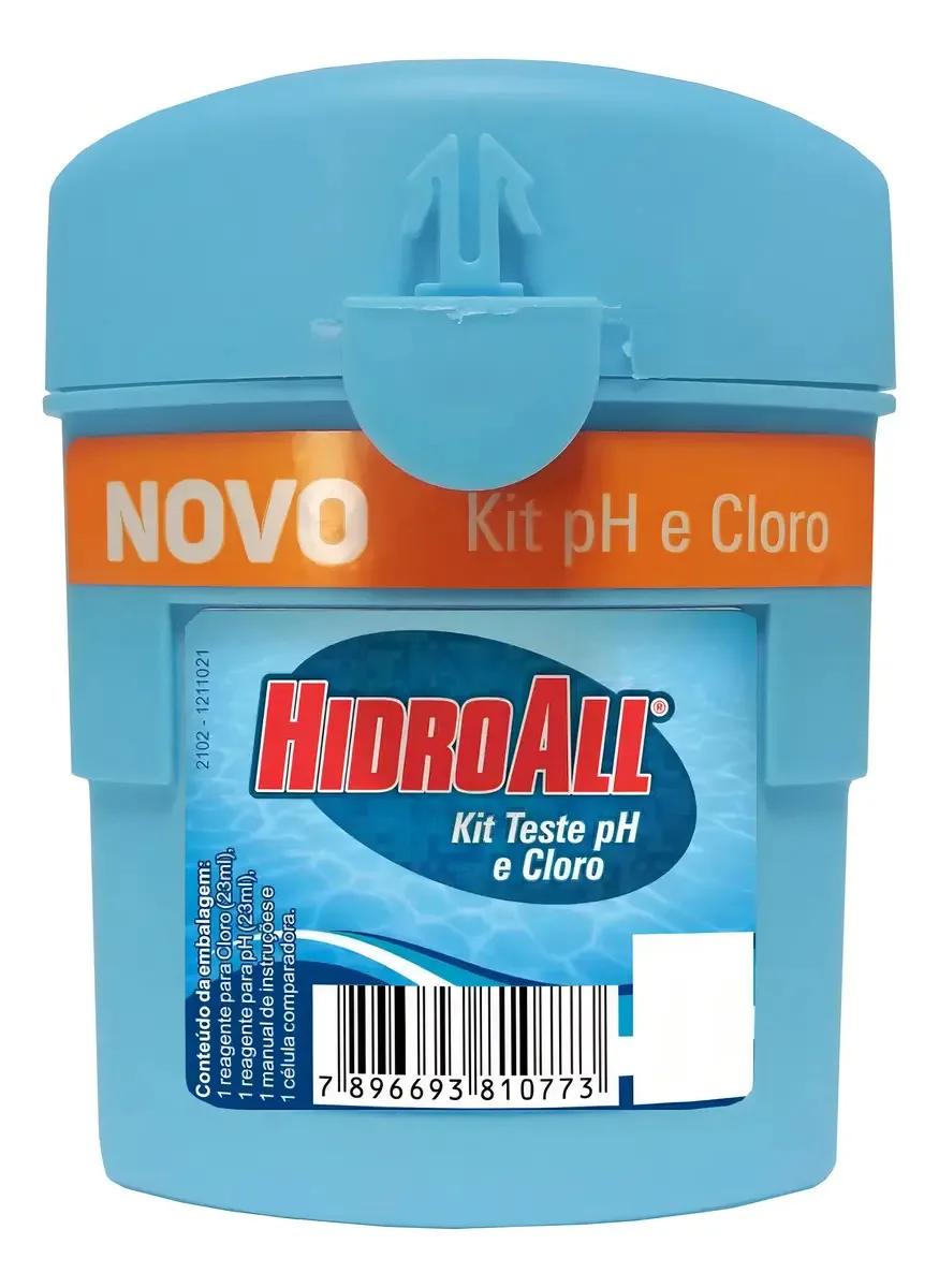 Kit Teste pH e Cloro para Piscinas Hidroall com Estojo e Reagentes