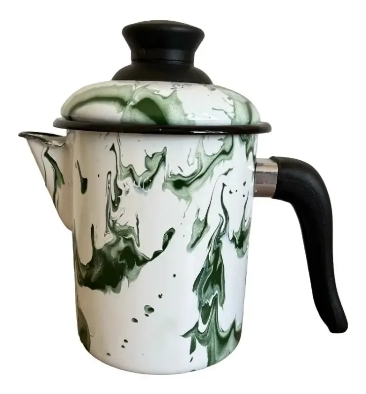 Leiteira Esmaltada Ágata 900ml Marmorizada Ewel Indução Cor Verde