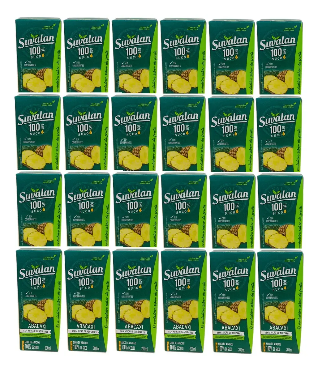 Suco de Abacaxi 100% Fruta Suvalan PREMIUM 200ml Zero Açúcar E Sem Conservantes - Caixa 24 Unidades