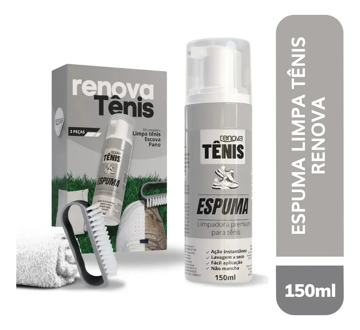 Limpador de Calçados Renova Tênis 150ml com Escova e Pano