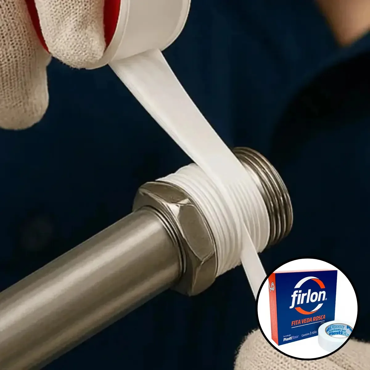 Fita Veda Rosca Firlon de PTFE, Kit Com 10 Unidades, Branca, de 18 mm x 10 m