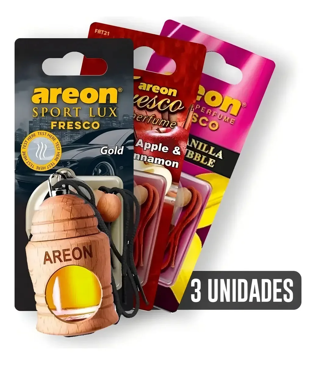 Aromatizante Automotivo Areon Gold Apple & Cinnamon e Vanilla 3 Unidades