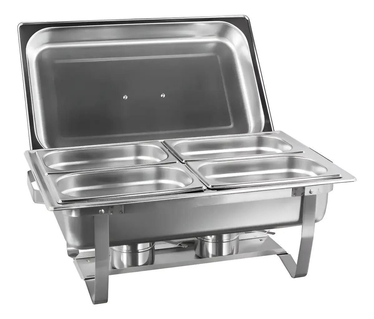 Rechaud Rm Retangular Em Aço Inox Banho 4 Cubas E Fogareiro