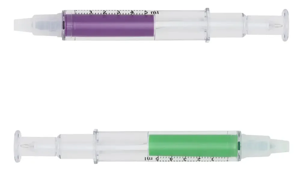 Kit 100 Unidades Canetas Seringa 2 Em 1 Cor Roxa E Verde