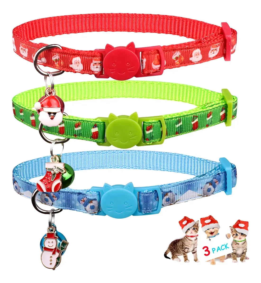 3 coleiras de Natal para gatos com sino, seguras e protegidas