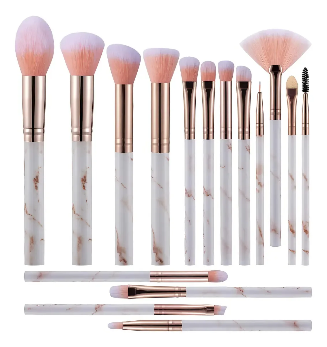 Conjunto de 16 pincéis de maquiagem de mármore, kit de pincéis
