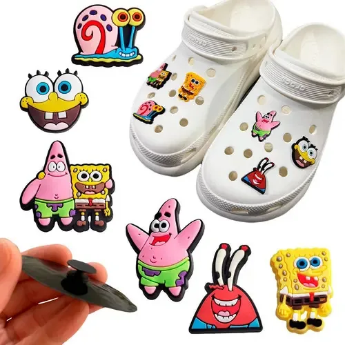 Kit 6 Pins Bottons Bob Esponja Fabrinkando Para Crocs 4cm Borracha