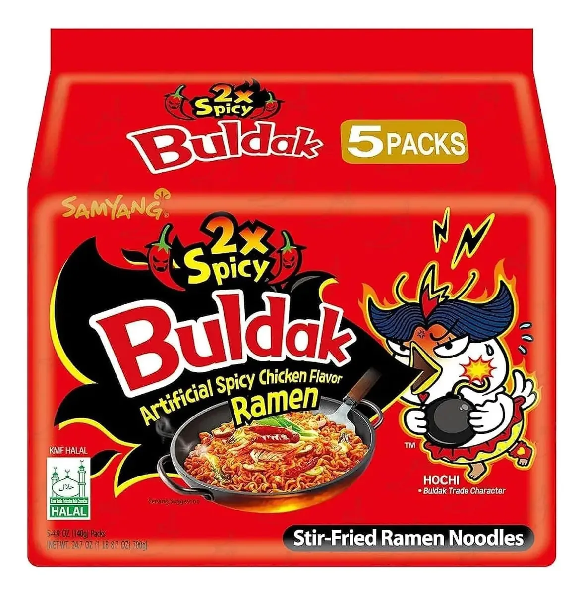 5 pack ramen Buldak Samyang Doble picante 140g cada uno