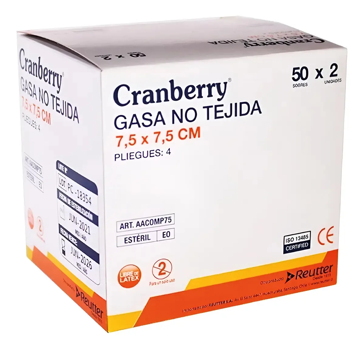 Gaze Não Tecido Estéril 7,5x7,5 Caixa 50 Unidades Cranberry Branco