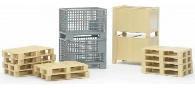 Brinquedos e acessórios Bruder: conjunto de logística, cor: bege e cinza, personagem sem personagem