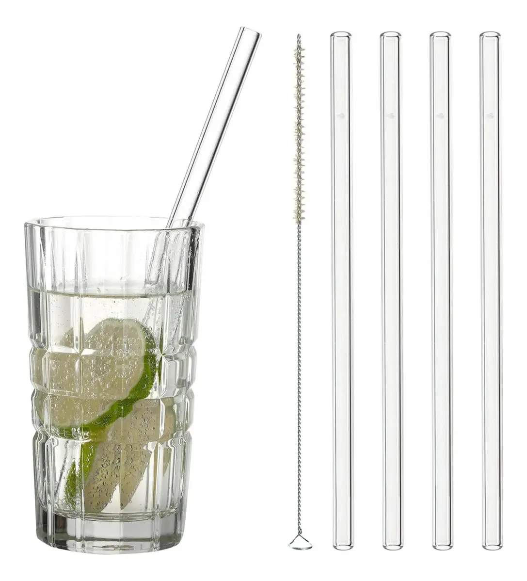 Kit Canudos Vidro 4 Peças Reutilizáveis + 1 Escova