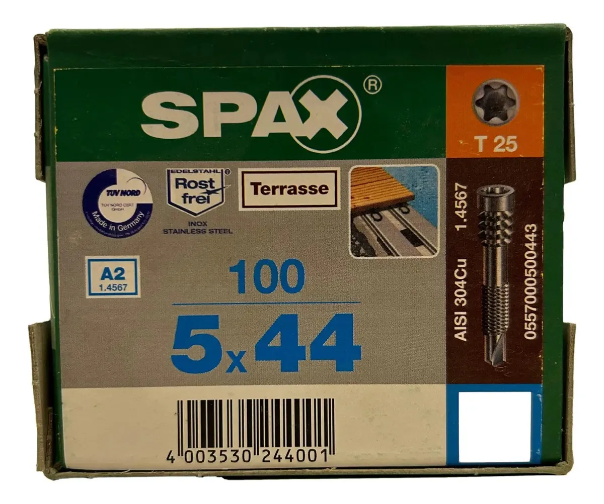 Parafusos de convés Spax 5 x 44 de 100 peças para estrutura de alumínio