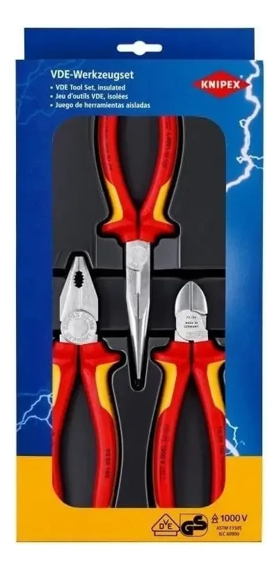 Conjunto de alicates isolados 1000v. 3 peças (002012), Knipex