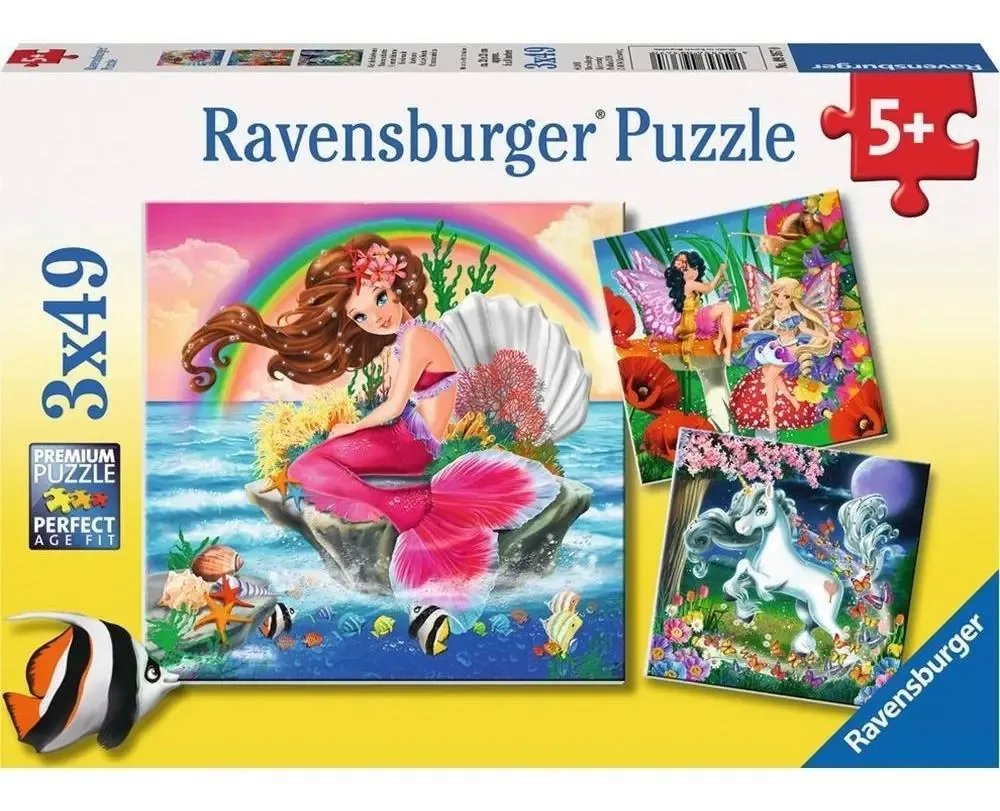 3 quebra-cabeças Ravensburger: Fantasy World de 49 peças