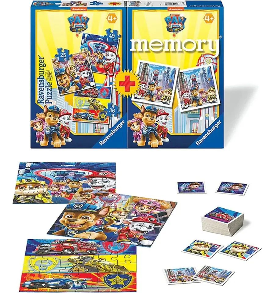 3 Quebra-cabeças e memória Paw Patrol Ravensburger Nickelodeon