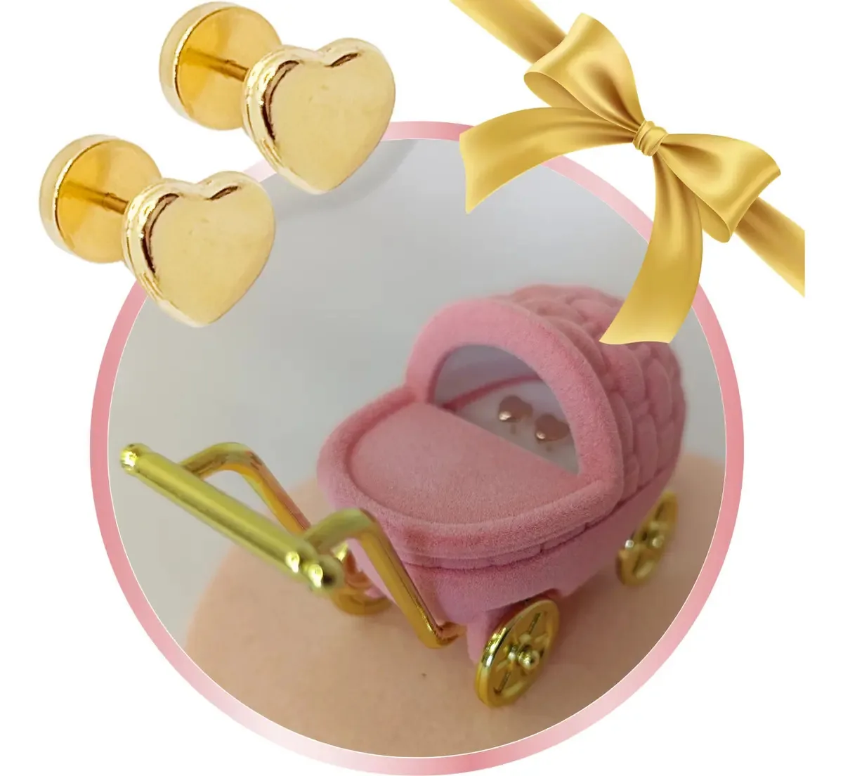 Brincos dourados Brincos Baby Heart Premium para recém-nascidos