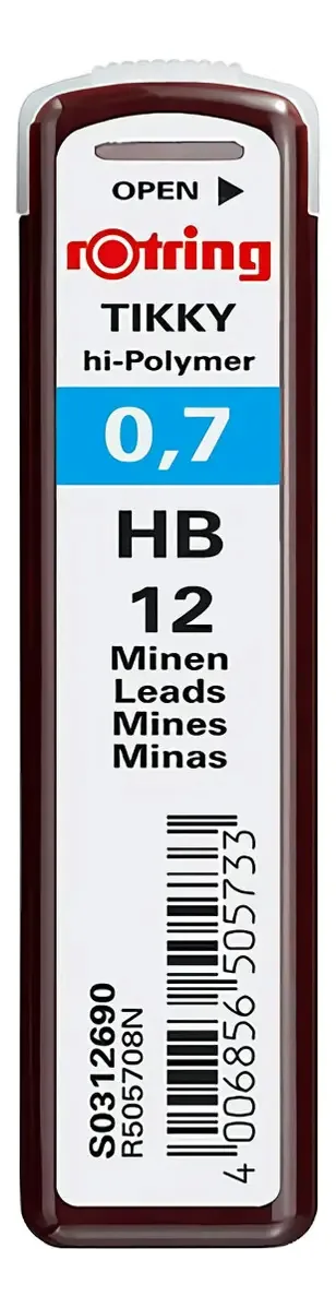 Minas de grafite rotativas (12u) Hb 0,7 mm Cor preta
