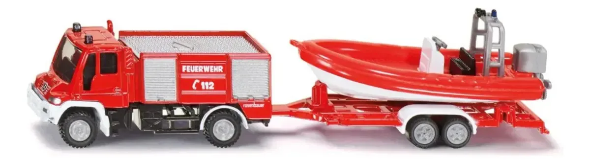 Siku 1636 - Mercedes Benz Unimog Bombeiros Com Barco 1:87 Cor Vermelho