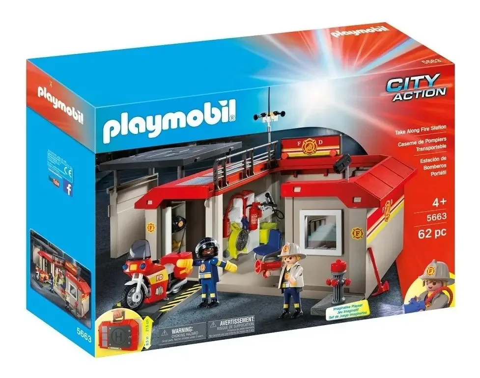 Blocos de construção do posto de bombeiros portátil Playmobil
