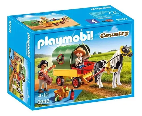 Piquenique campestre Playmobil com pônei e carruagem 6948