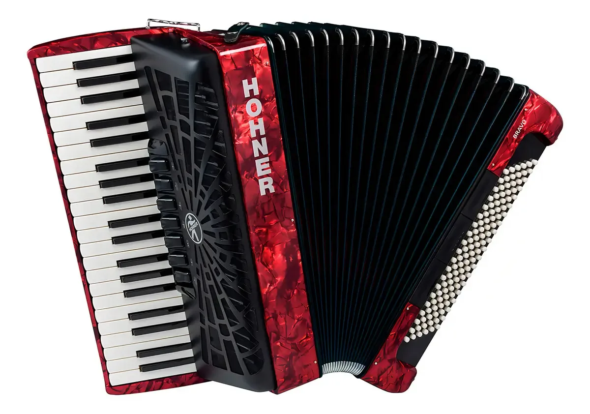 Acordeão Hohner Bravo Iii 120 Baixos 7 Discos Vermelho