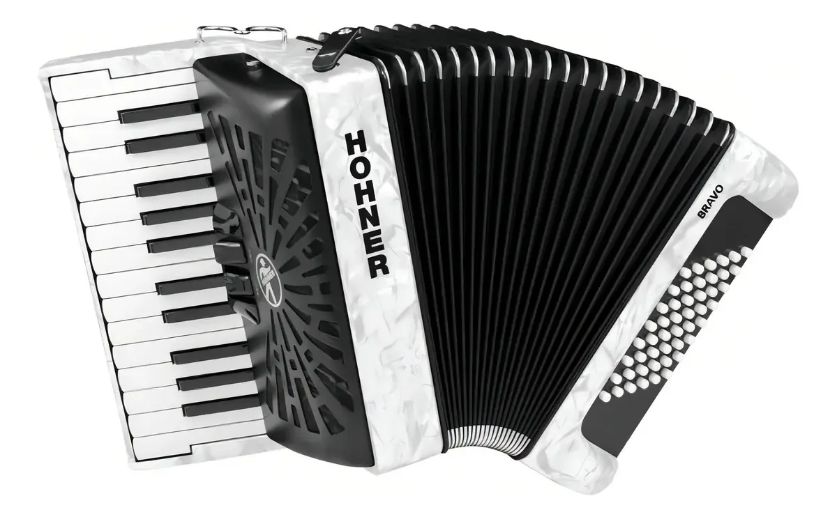 Acordeão cromático branco Hohner Bravo Ii A16512 com capa