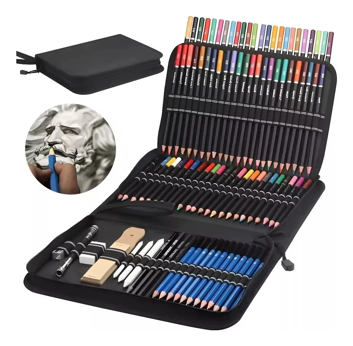 Conjunto de lápis, kit de desenho profissional de 96 peças, linha preta, estojo Prof