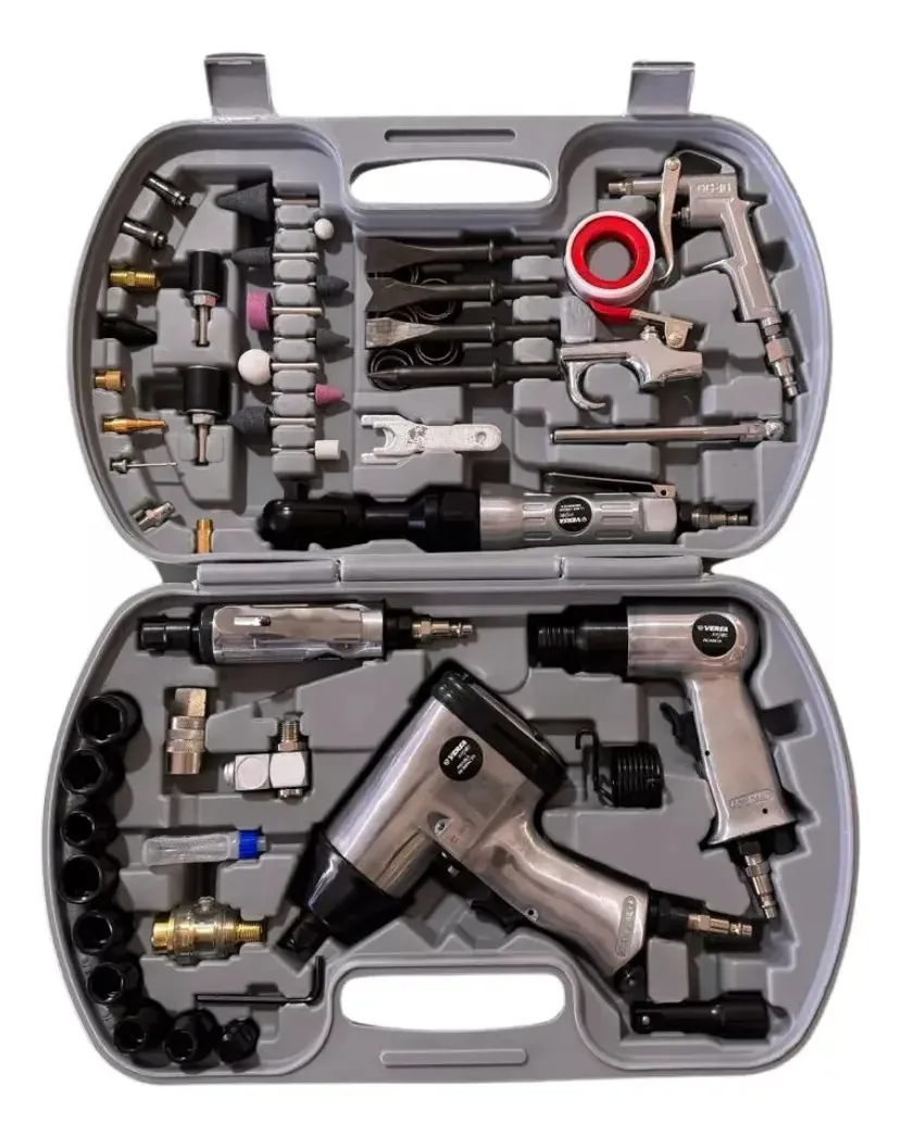 Conjunto de ferramentas pneumáticas profissionais de 62 unidades, conjunto Versa, cor cinza