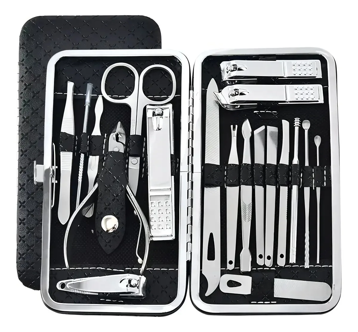 Conjunto de manicure e pedicure, 19 peças, estojo de alicate para tesoura de limão