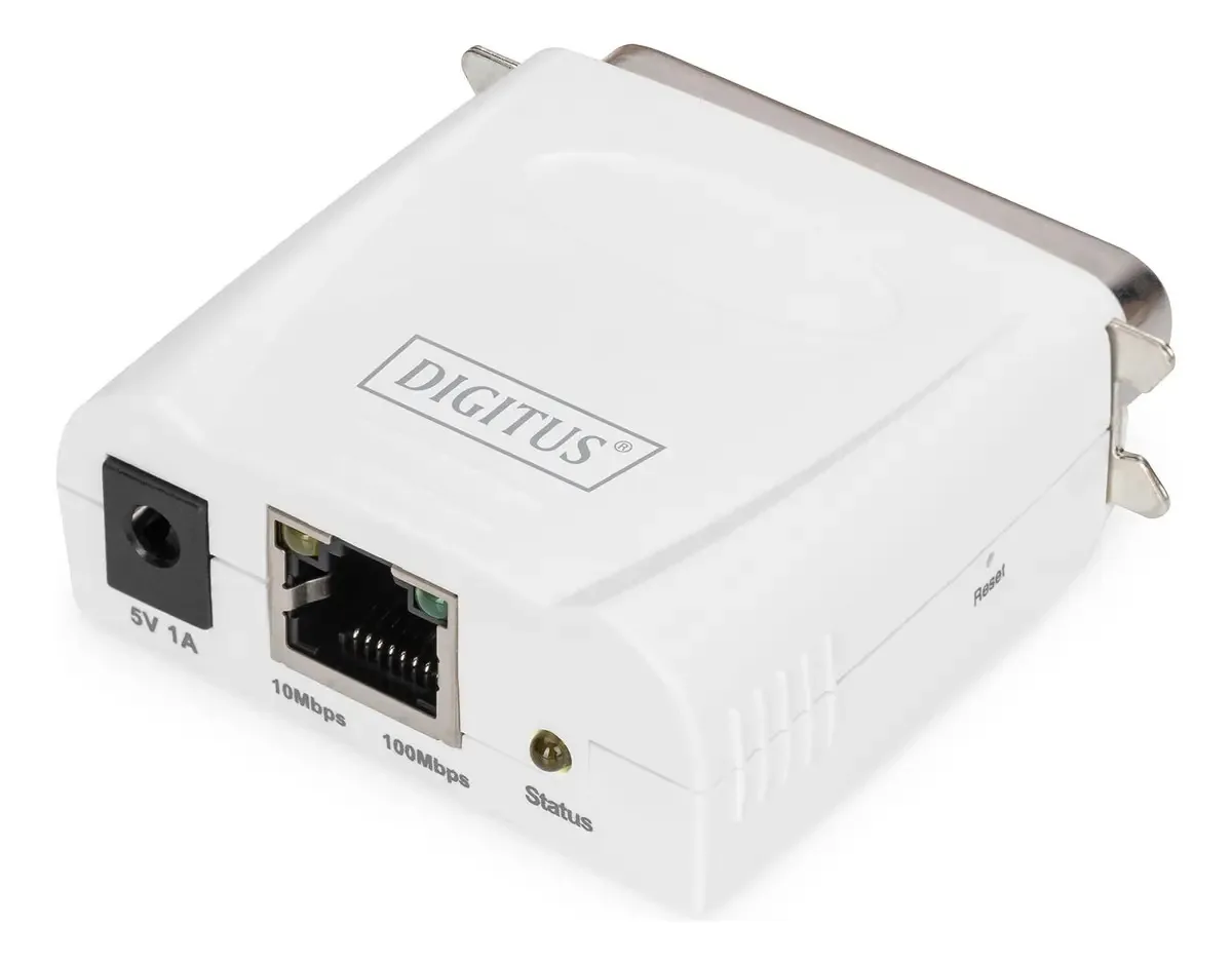 Servidor de impressão paralela Digitus 1 porta 1 x Rj45. 1 x DB-36 pinos macho, Dn-13001-1 (1 x Rj45. 1 pinos Centronic macho Db-36)