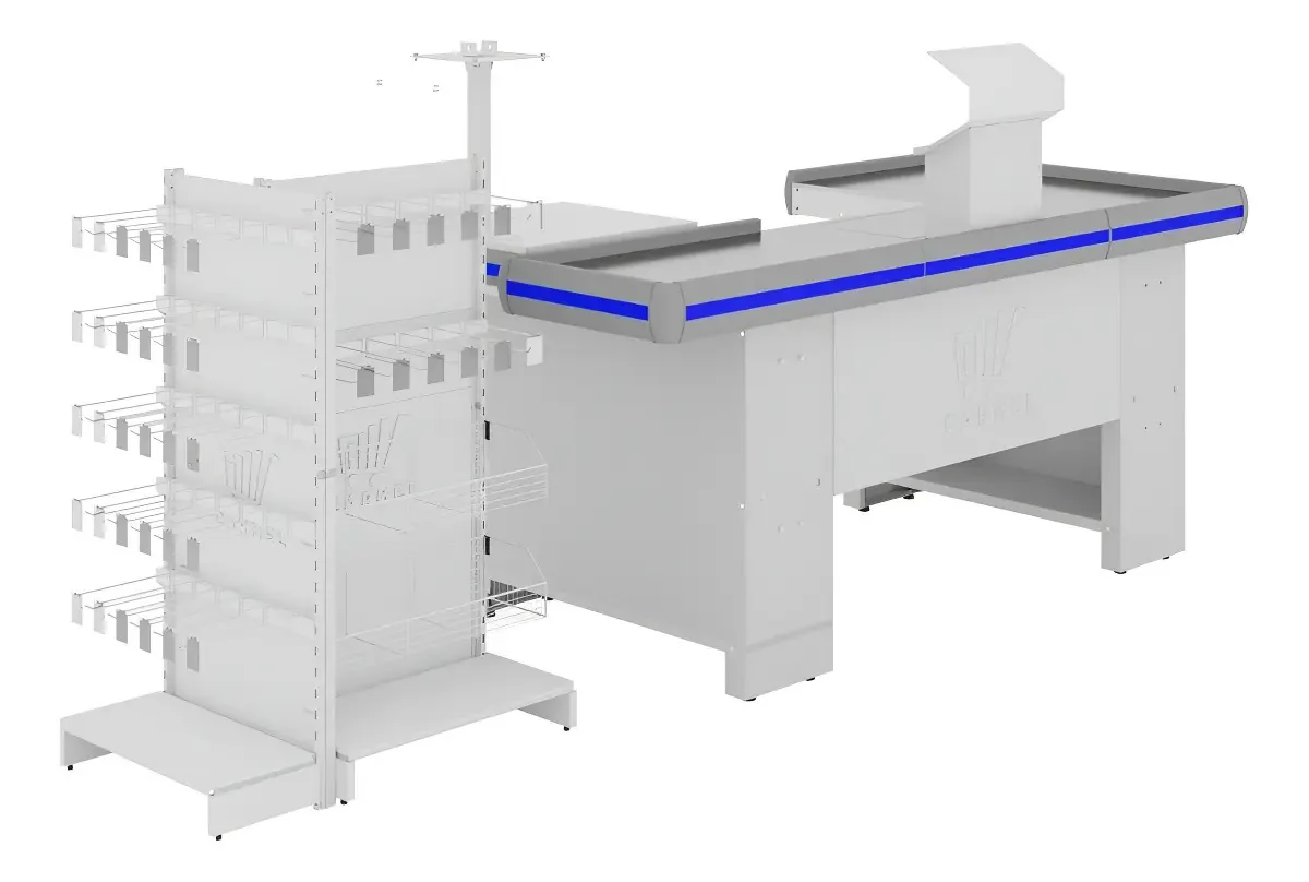 Caixa de pagamento estático Amapá Flex U 1,50 - branco perfil azul com acabamento pintura epóxi - 1.5m x 1m