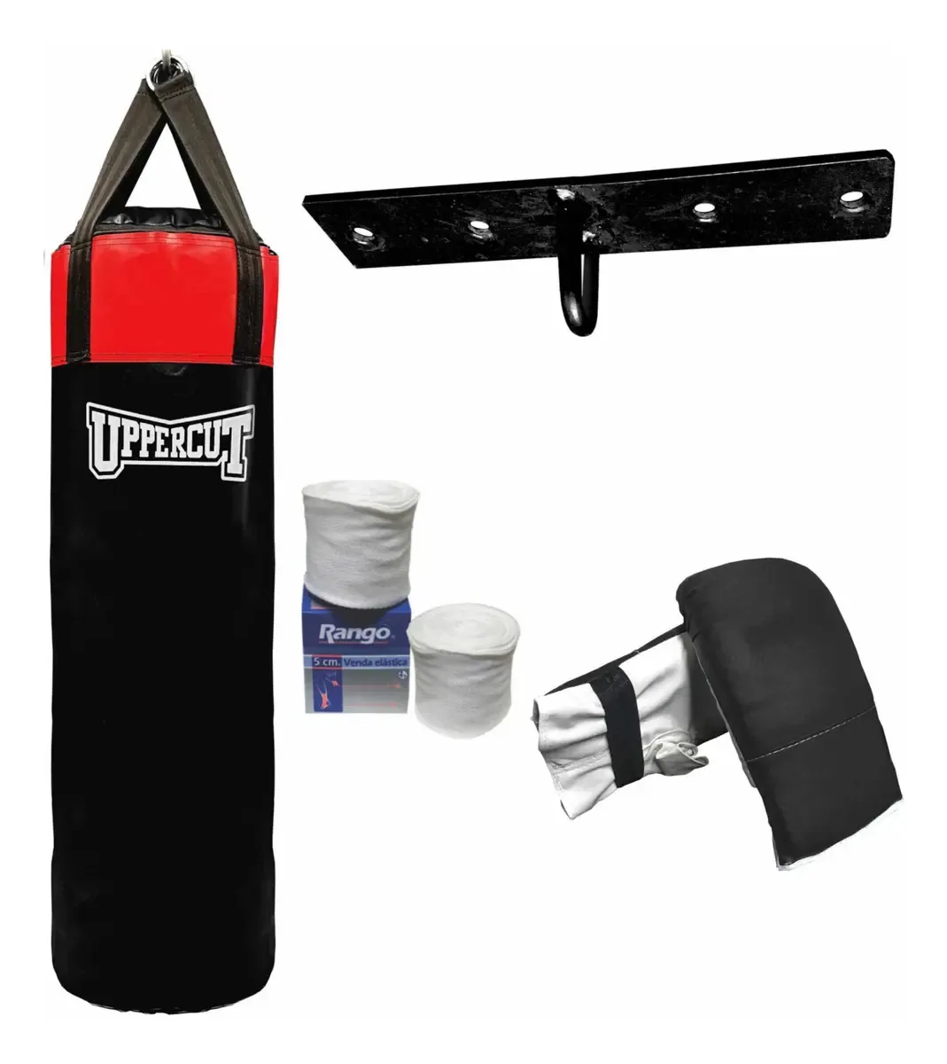 Bolsa de boxe e kick boxing 150 cm+suporte/t+luvas+bandagens cor preta