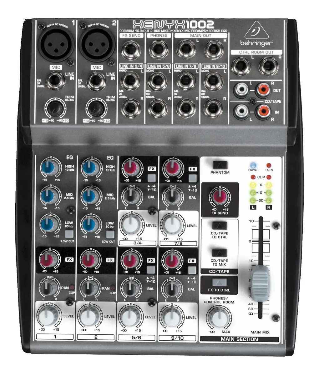 Mesa De Som Com 6 Entradas E 48v Behringer Xenyx 1002